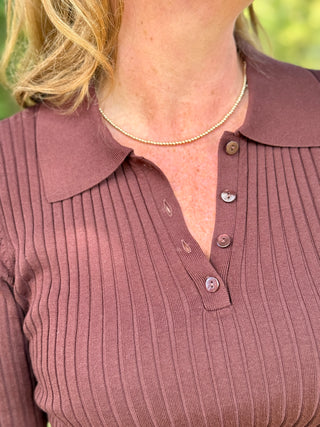 Paper Label Leona Rib Polo in Truffle