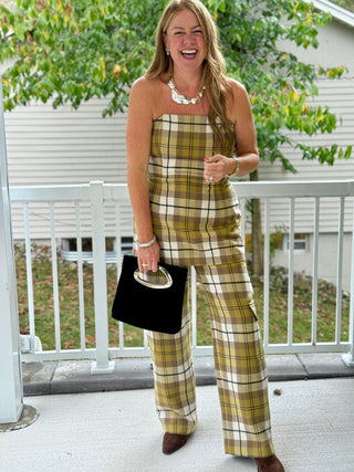 Hilary MacMillan Olive Oil Plaid Strapless Top