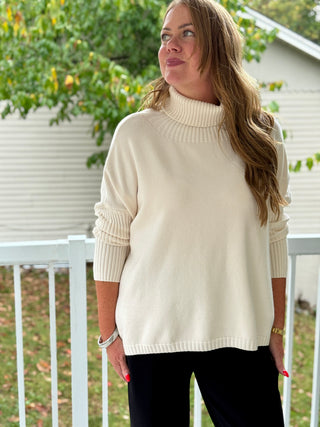 Pistache Slouchy Cream Turtleneck Knit