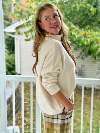 Pistache Slouchy Cream Turtleneck Knit
