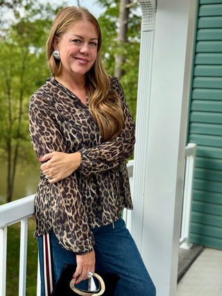Pistache Georgette Leopard Blouse / Tank Set