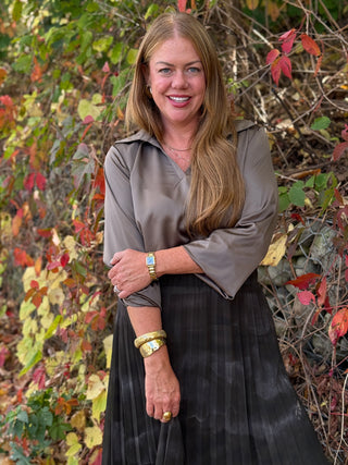 Pistache Sage Split V-neck Shirt