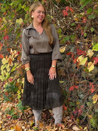 Pistache Sage Split V-neck Shirt