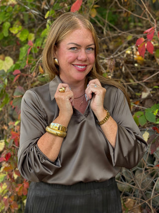 Pistache Sage Split V-neck Shirt
