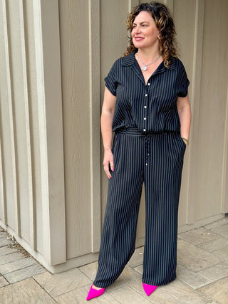 pinstripe shirt and pants for women