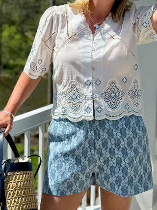 Hilary MacMillan Denim Lace Trouser Shorts