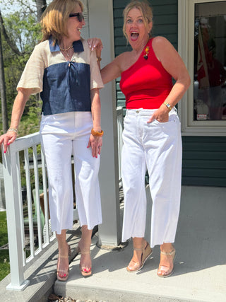 Yoga Denim Oprah White Wide Crop Jean