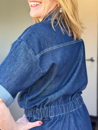 Yoga Denim Botanical (Dark) Blue Romper