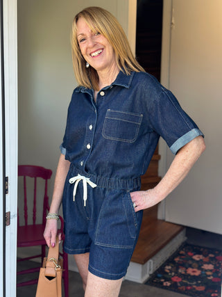 Yoga Denim Botanical (Dark) Blue Romper