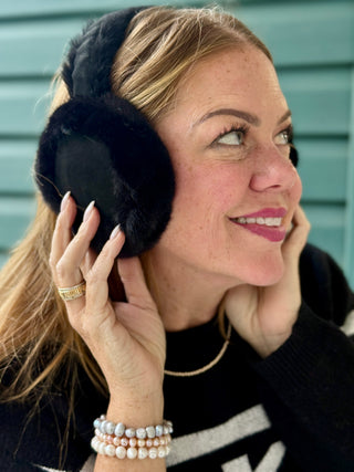 Lyla + Luxe Fuzzy Earmuffs in Black Faux Fur