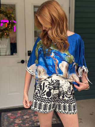 Take me to Italy Blue Amalfi Tie-Sleeve Top
