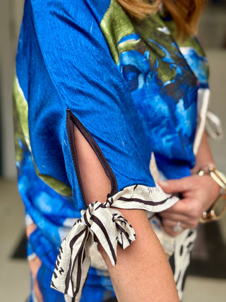 Take me to Italy Blue Amalfi Tie-Sleeve Top