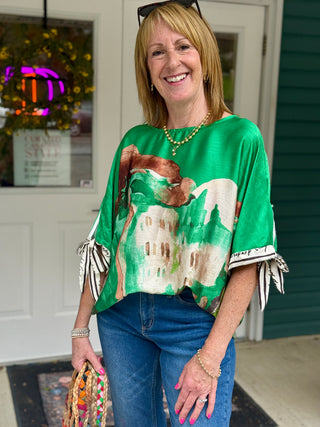 Take me to Italy Green Amalfi Tie Sleeve Top