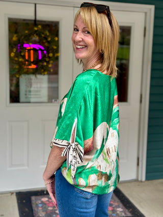 Take me to Italy Green Amalfi Tie Sleeve Top