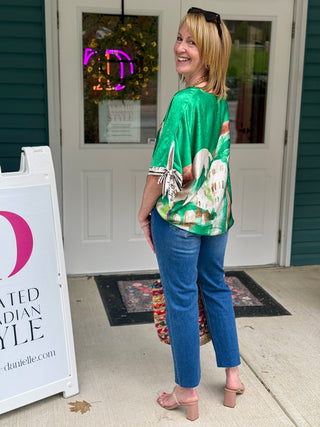 Take me to Italy Green Amalfi Tie Sleeve Top
