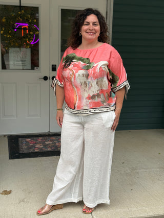 Take me to Italy Coral Amalfi Tie-Sleeve Top