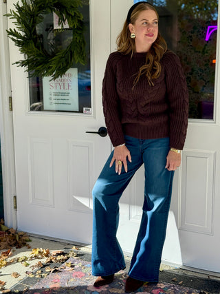 Hilary MacMillan Brown Cable Knit Sweater