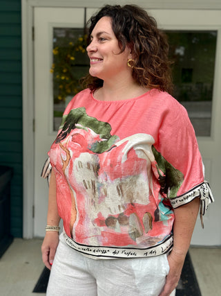 Take me to Italy Coral Amalfi Tie-Sleeve Top