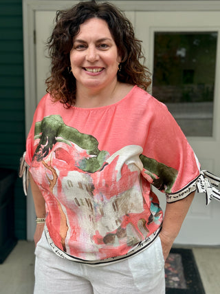 Take me to Italy Coral Amalfi Tie-Sleeve Top