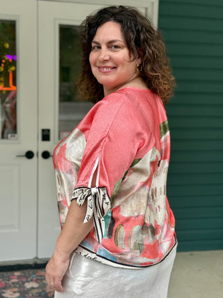 Take me to Italy Coral Amalfi Tie-Sleeve Top