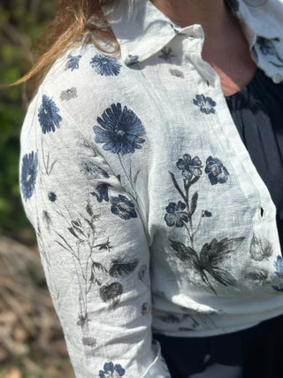 Pistache Linen Floral Blouse