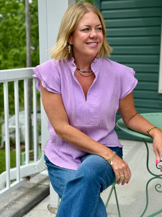 Dotty Lavender Cotton Gauze Blouse