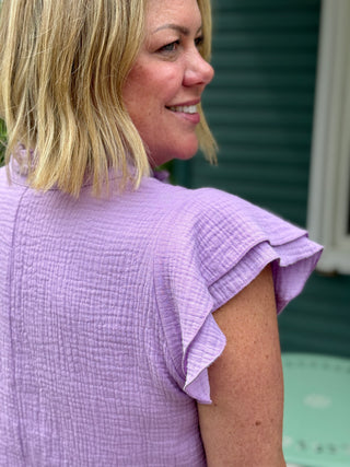 Dotty Lavender Cotton Gauze Blouse