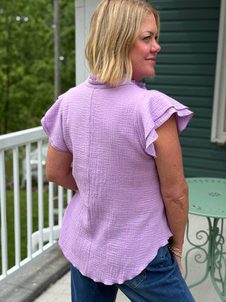 Dotty Lavender Cotton Gauze Blouse