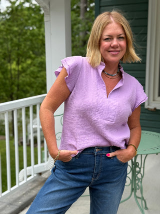 Dotty Lavender Cotton Gauze Blouse