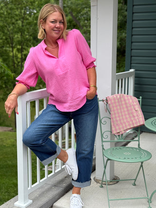 Dotty Pink Cotton Gauze Blouse