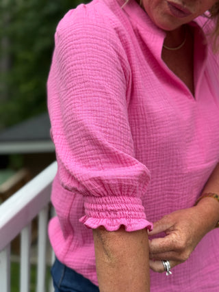 Dotty Pink Cotton Gauze Blouse