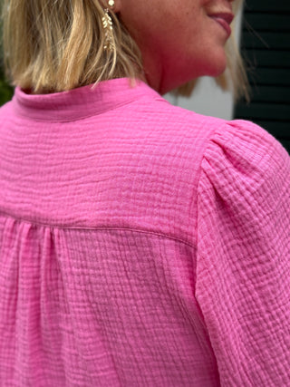 Dotty Pink Cotton Gauze Blouse