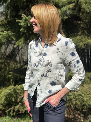 Pistache Linen Floral Blouse