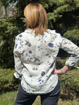 Pistache Linen Floral Blouse