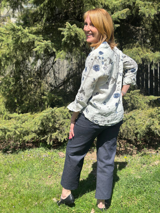 Pistache Linen Floral Blouse