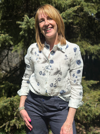 Pistache Linen Floral Blouse