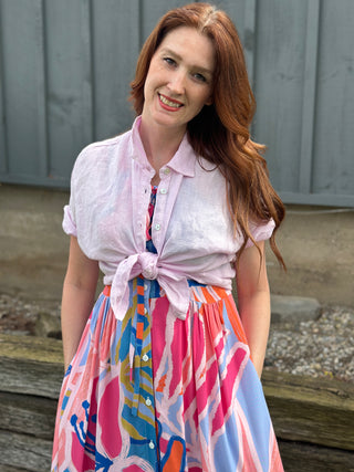 Pistache Short Sleeve Linen Blouse