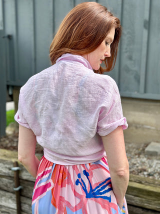 Pistache Short Sleeve Linen Blouse