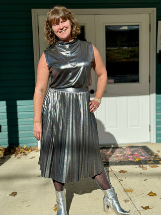 Chlo by Cokluch Metallic Silver Feyer Skirt