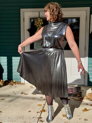 Chlo by Cokluch Metallic Silver Feyer Skirt