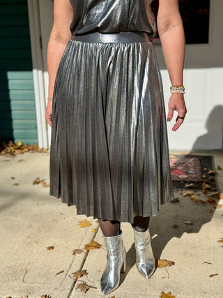 Chlo by Cokluch Metallic Silver Feyer Skirt