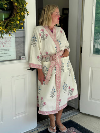 Aakriti Hand Printed Waffle Robe in Pink