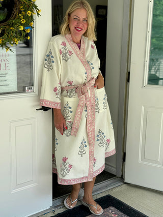Aakriti Hand Printed Waffle Robe in Pink