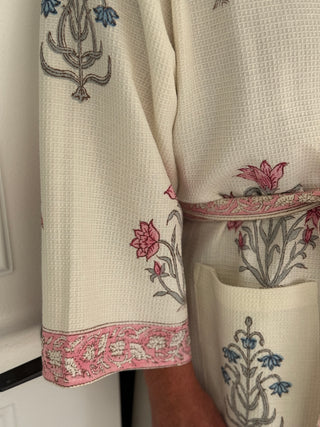 Aakriti Hand Printed Waffle Robe in Pink