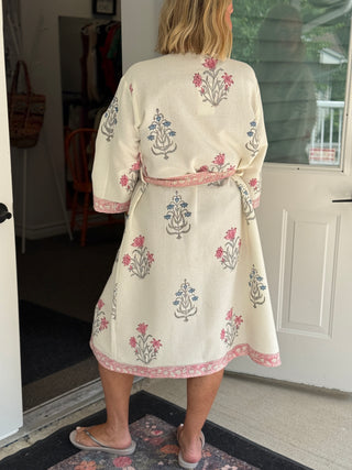 Aakriti Hand Printed Waffle Robe in Pink