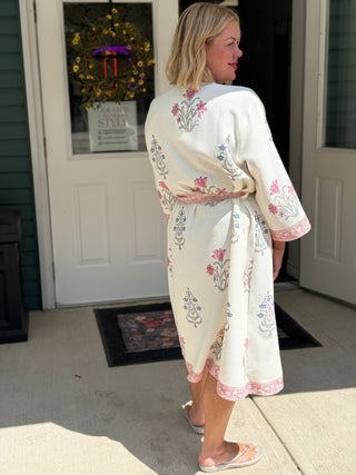 Aakriti Hand Printed Waffle Robe in Pink