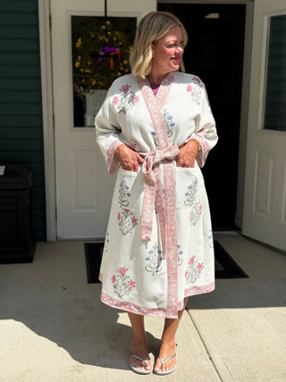 Aakriti Hand Printed Waffle Robe in Pink