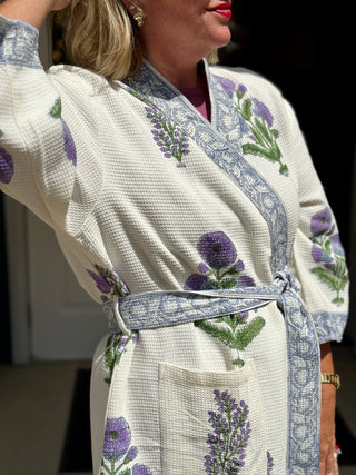 Aakriti Hand Printed Waffle Robe in Violet