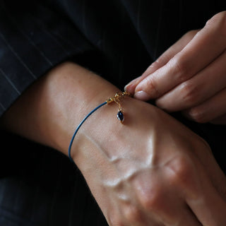 Leah Yard Marquis Blue Sapphire & Leather Bracelet