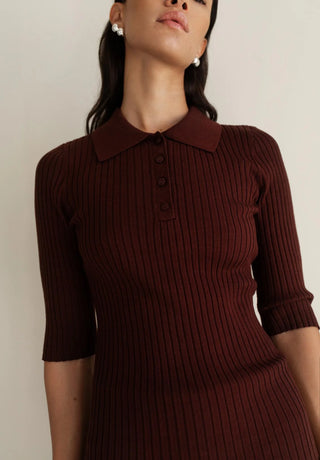 Paper Label Leona Rib Polo in Truffle